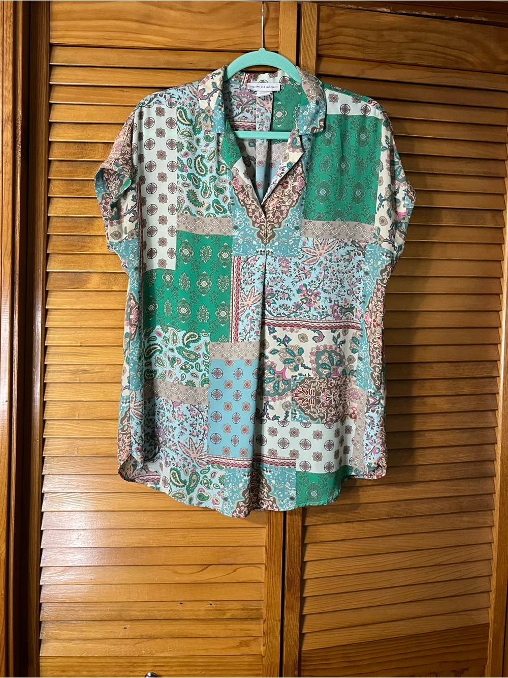 Cupcakes & Cashmere Oversized Patchwork Short-Sleeve Blouse